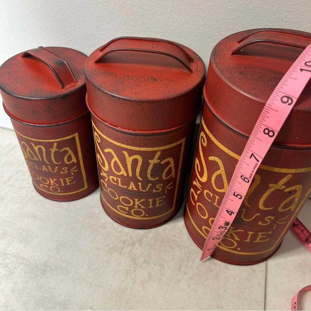 Vintage Santa clause cookie Red Storage Canisters set‎ 3  pack NWOT
